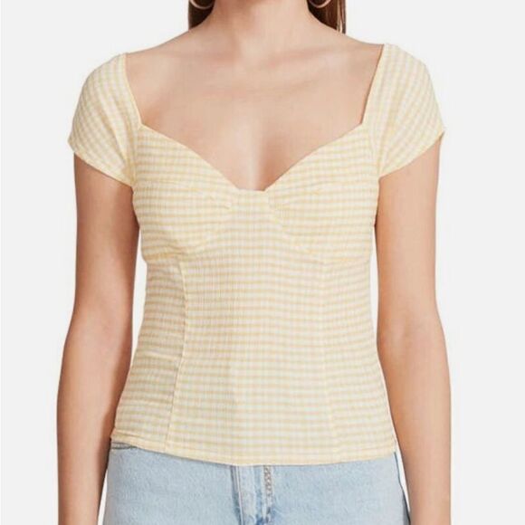 Steve Madden NWT Gingham To Me Knit Top in sunshine size S - Picture 1 of 3